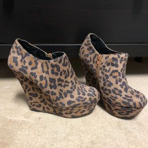 Leopard wedge booties